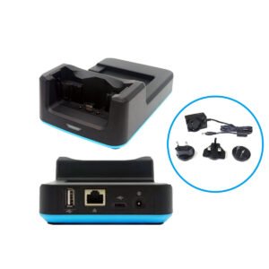 Model 3630E-1xCR-USBETH single slot Ethernet charging cradle for 3630E-AND-BC w/spare battery slot & power adapter, USB client & host, Ethernet host w/display