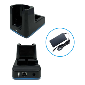 images Model 3730E-1xCR-ETH single slot charging cradle only, with spare battery slot, Ethernet host port, power adapter (no cable)