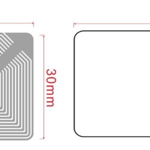 Model HF-1503-5030-F08 RFID HF Inlay, 50mm x 30mm on 55x35 backing, 8k bits Fudan FM11RF08 ISO 14443A NDEF memory chip, fully interchangeable with NXP Mifare EV1 S50 or S70