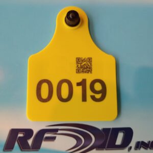Model AET10176Y-M4QT Animal Ear Tag, Yellow, 101x76mm w/backing, Monza M4QT chip, UHF 902-928 MHz passive RFID