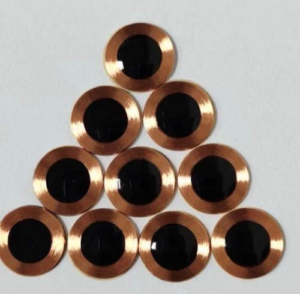 images Model 1760-10-P/S-RO E-unit, bare coil w/chip epoxy protected Tag, Peel & Stick, 10mm diameter, 125 KHz LF RFID Tag w/EM4200 memory chip