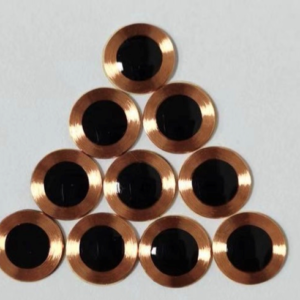 Model 1760-10-P/S-RW E-unit, bare coil w/chip epoxy protected Tag, Peel & Stick, 10mm diameter, 125 KHz LF RFID Tag w/Temic 5577 memory chip