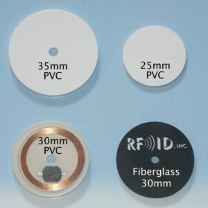 Model HF-1561-19P/S-SLIX PVC RFID Metal Mount Laminate Disc, 19mm diameter, 6mm center hole, 896 bits NXP ICODE SLIX ISO 15693 memory chip