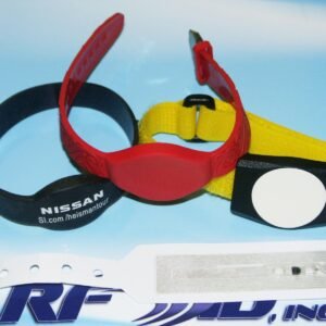 Model HF-1571-ABS-VL-F08 black/white ABS w/black/red Velcro Strap RFID Wrist Band, 8k bits Fudan FM11RF08 ISO 14443A NDEF NFC memory chip, fully interchangeable with NXP Mifare EV1 S50 or S70