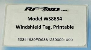 images Model WS8654-H3 Windshield Label Tag with self-destruct technology, 86x54mm label, 64x22 inlay, UHF 902-928 MHz passive RFID, Alien Higgs3 chip