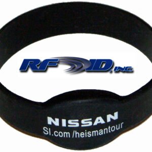 Model HF-1571-SS-F08 yellow Silicon Slip On RFID Wrist Band w/data printed, 8k bits Fudan FM11RF08 ISO 14443A NDEF NFC memory chip, fully interchangeable with NXP Mifare EV1 S50 or S70