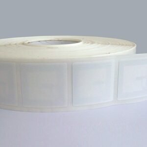 Model HF-1503-40SQLB-N213 RFID Label, 40mm sq antenna inlay, 50mm sq label, 144 Bytes NXP NTAG 213 ISO 14443A NDEF NFC memory chip