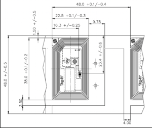 images Model HF-1503-3522LB-SLIX2 RFID Label, 35mm x 22mm inlay on 42x30mm label, 2528 bits NXP ICODE SLIX2 ISO 15693 memory chip