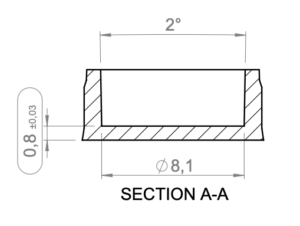 images Model HF-1580-HE10-F08 Hard Epoxy Tag, 10x2mm, 8k bits Fudan FM11RF08 ISO 14443A memory chip, fully interchangeable with NXP Mifare EV1 S50 or S70