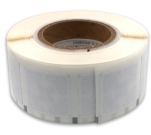 images Model RS5050-M4E Label on Roll Stock, 50x50mm Label, 44x44mm coil, 47x47mm inlay with Monza 4E memory chip, UHF 902-928 MHz passive RFID