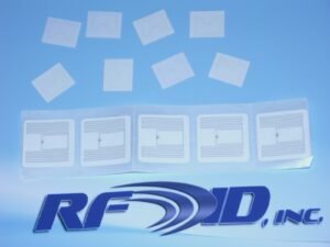 images Model RS1010-MR6P Label on Roll Stock 10x10mm, Impinj Monza R6P chip on 7mm diameter inlay, UHF 902-928 MHz passive RFID